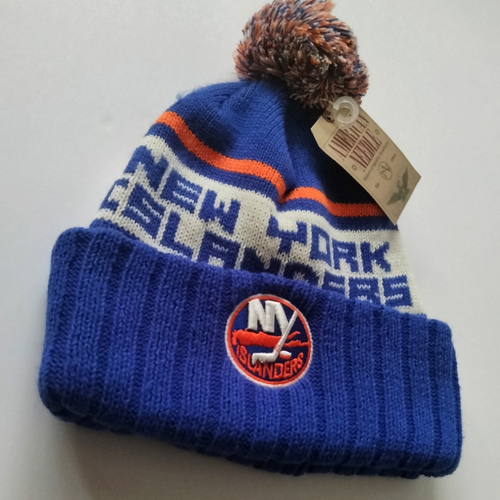 American Needle Blue and Orange Knit Pom-Pom Hat